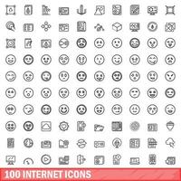 100 internet icons set, outline style vector