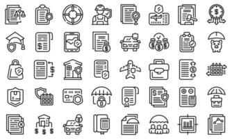 Liability icons set, outline style vector