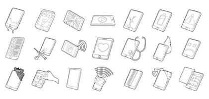 Smartphone icon set, outline style vector