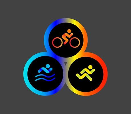 Banner on the theme of sport, triathlon. Silhouettes of athletes, swimmer, cyclist, runner.