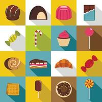 Sweets and candies icons set, flat style vector