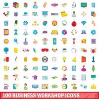 100 business workshop icons set, cartoon style vector