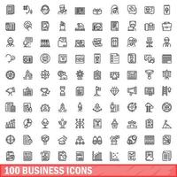 100 business icons set, outline style vector