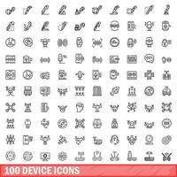 100 device icons set, outline style vector