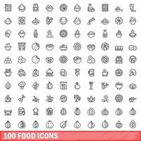 100 food icons set, outline style vector