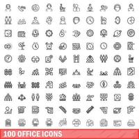 100 iconos de oficina establecidos, estilo de esquema vector