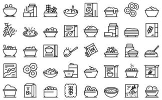 Breakfast cereal icons set outline vector. Snack granola vector