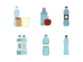 conjunto de iconos de botella de agua, estilo plano vector
