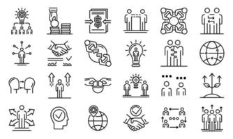 Business cooperationicons set, outline style vector