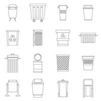 Garbage container icons set, outline style vector