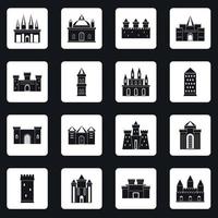 torres y castillos iconos conjunto plazas vector