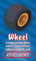 Wheel concept banner, comics isometric style vector