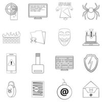 Computer security icon set outline vector