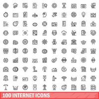 100 internet icons set, outline style vector