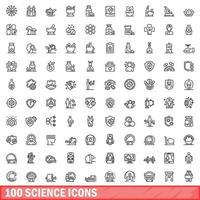 100 iconos de ciencia establecidos, estilo de esquema vector