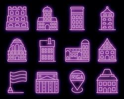 Riga icons set vector neon