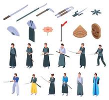 Samurai icons set, isometric style vector