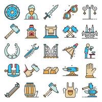 Anvil icon set line color vector