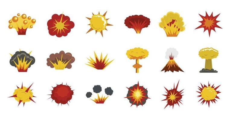Explosion icon set, flat style