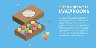 Fresh tasty macaroons box banner, isometric style vector