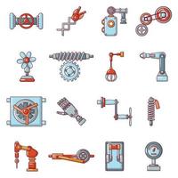 Technical mechanisms icons set, cartoon style vector