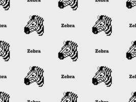 Zebra cartoon character seamless pattern on white background. Pixel style vector