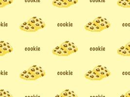 Cookie cartoon character seamless pattern on yellow background. Pixel style vector