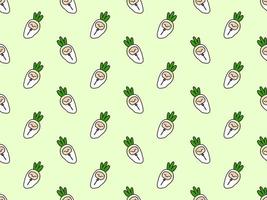 Radish cartoon character seamless pattern on green background vector