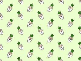 Radish cartoon character seamless pattern on green background vector