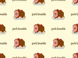 Pork knuckle cartoon character seamless pattern on yellow background. Pixel style vector