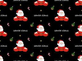 Santa Claus character seamless pattern on black background. Pixel style vector