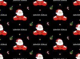 Santa Claus character seamless pattern on black background. Pixel style vector