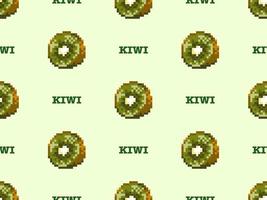 Kiwi cartoon character seamless pattern on green background. Pixel style vector