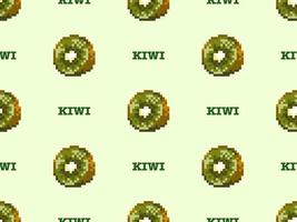 Kiwi cartoon character seamless pattern on green background. Pixel style vector