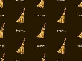 Broom cartoon character seamless pattern on brown background. Pixel style vector