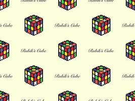 Rubik cube cartoon character seamless pattern on yellow background. Pixel style vector