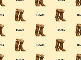 Boots cartoon character seamless pattern on yellow background. Pixel style vector