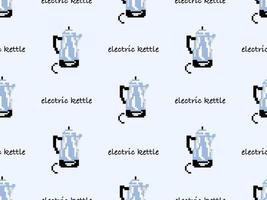 Kettle cartoon character seamless pattern on blue background. Pixel style vector