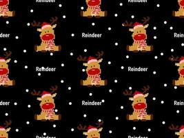 Reindeer cartoon character seamless pattern on black background. Pixel style vector