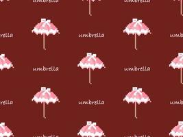 Umbrella cartoon character seamless pattern on red background. Pixel style vector
