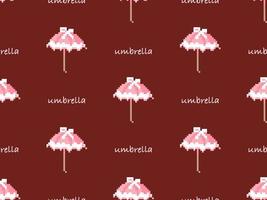 Umbrella cartoon character seamless pattern on red background. Pixel style vector