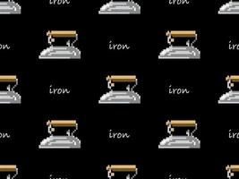 Iron cartoon character seamless pattern on black background. Pixel style vector