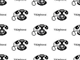 Telephone cartoon character seamless pattern on white background. Pixel style vector