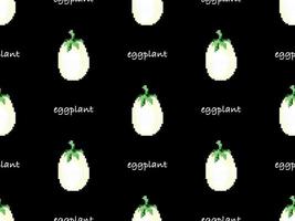 Eggplant cartoon character seamless pattern on black background. Pixel style vector