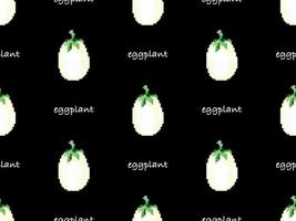 Eggplant cartoon character seamless pattern on black background. Pixel style vector