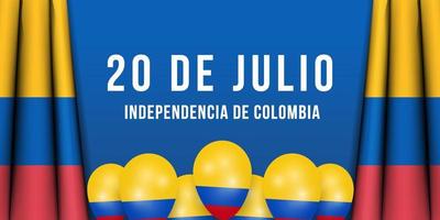 20 de julio ilustración de la independencia de colombia con bandera y globo colombianos realistas vector