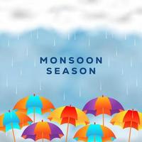 gradient monsoon season illustration with umbrellas vector