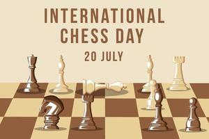 día internacional del ajedrez con ilustración de posición de jaque mate vector