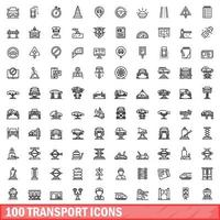 100 transport icons set, outline style vector