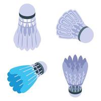 Shuttlecock icons set, isometric style vector